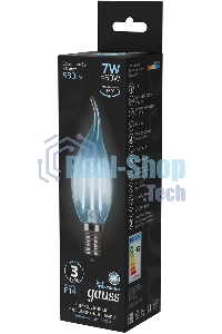 Лампа светодиодная Gauss LED Filament Свеча на ветру E14 7W 580lm 4100К 1/10/50