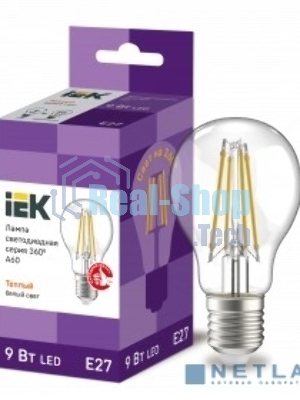 Лампа cветодиодная LED A60 шар прозр. IEK LLF-A60-9-230-40-E27-CL 9Вт 230В 4000К E27 серия 360°