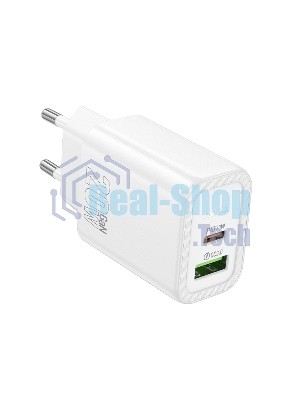 Зарядное устройство Hoco 20Вт, 3А, QC3.0/PD, 1xUSB, 1xType-C, N61, белый, коробка