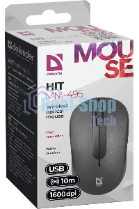 Мышь беспроводная Defender Hit MM-495 черный, 1600 dpi, радиоканал, USB, кнопки - 3