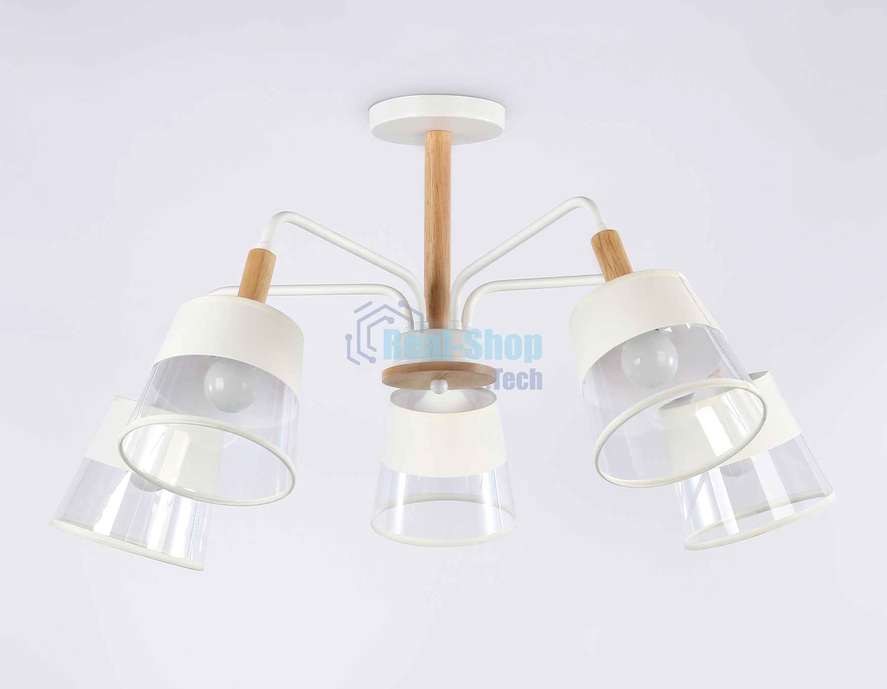 Светильник Ambrella light TR4738/5 WH/LW белый/светлое дерево E27/5 max 40W D760*350