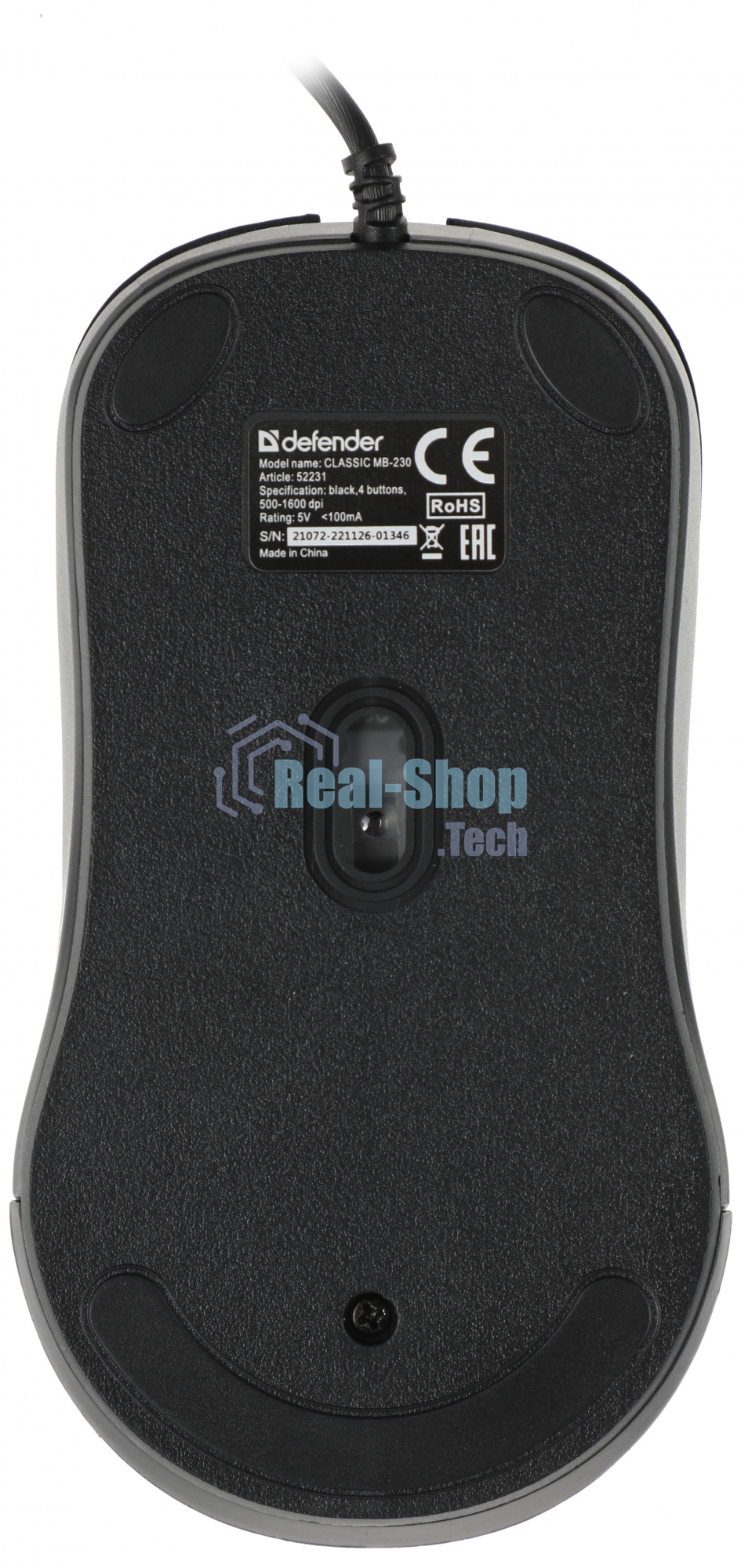 Мышь проводная Defender Classic MB-230 черный, 1600 dpi, USB, кнопки - 4