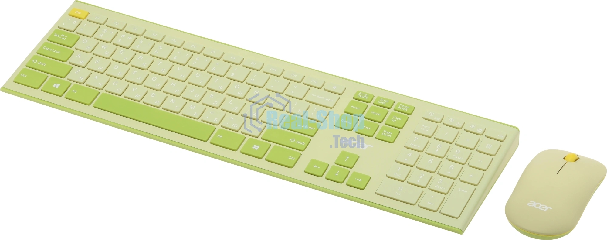 Комплект клавиатура + мышь Acer OCC205 беспроводной USB, 1200 dpi, зеленый/желтый