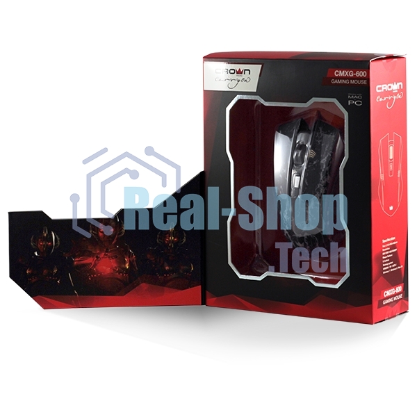 Мышь проводная Crown Gaming CMXG-600 черный, 2200 dpi, USB, кнопки - 6