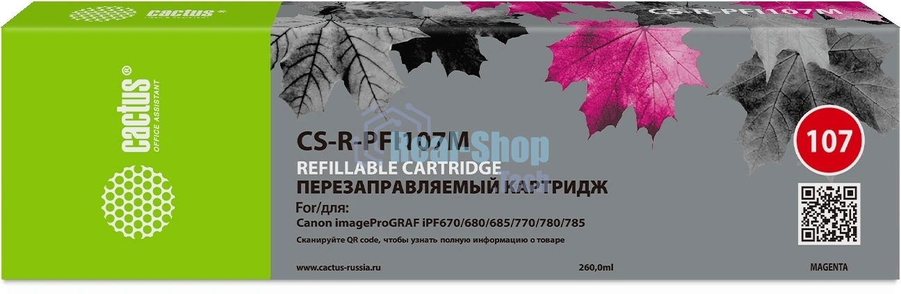 Картридж перезаправляемый струйный Cactus CS-R-PFI107M пурпурный для Canon imageProGRAF iPF670/680/685/770/780/785 без чипа