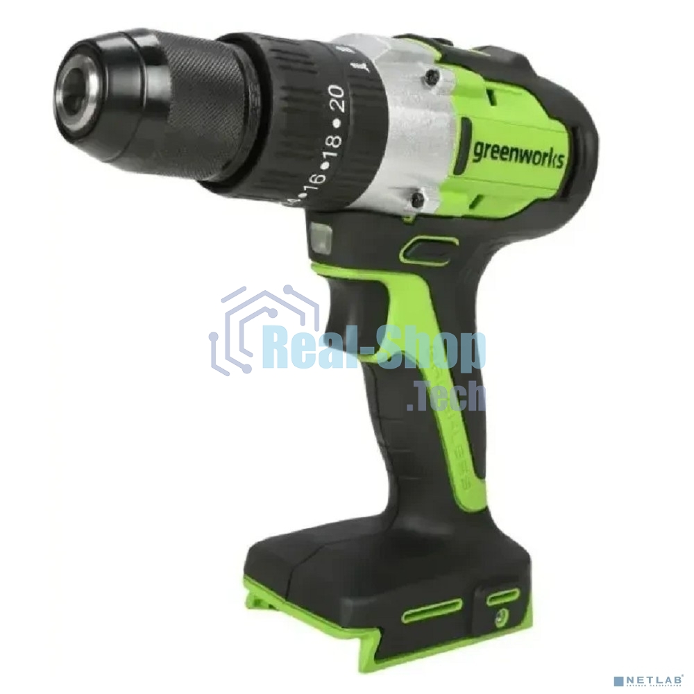 Дрель-шуруповерт ударная аккумуляторная Greenworks GD24DD60 24V, бесщеточная, 30/60Нм,1х4Ач,ЗУ,кор 3704107CUB