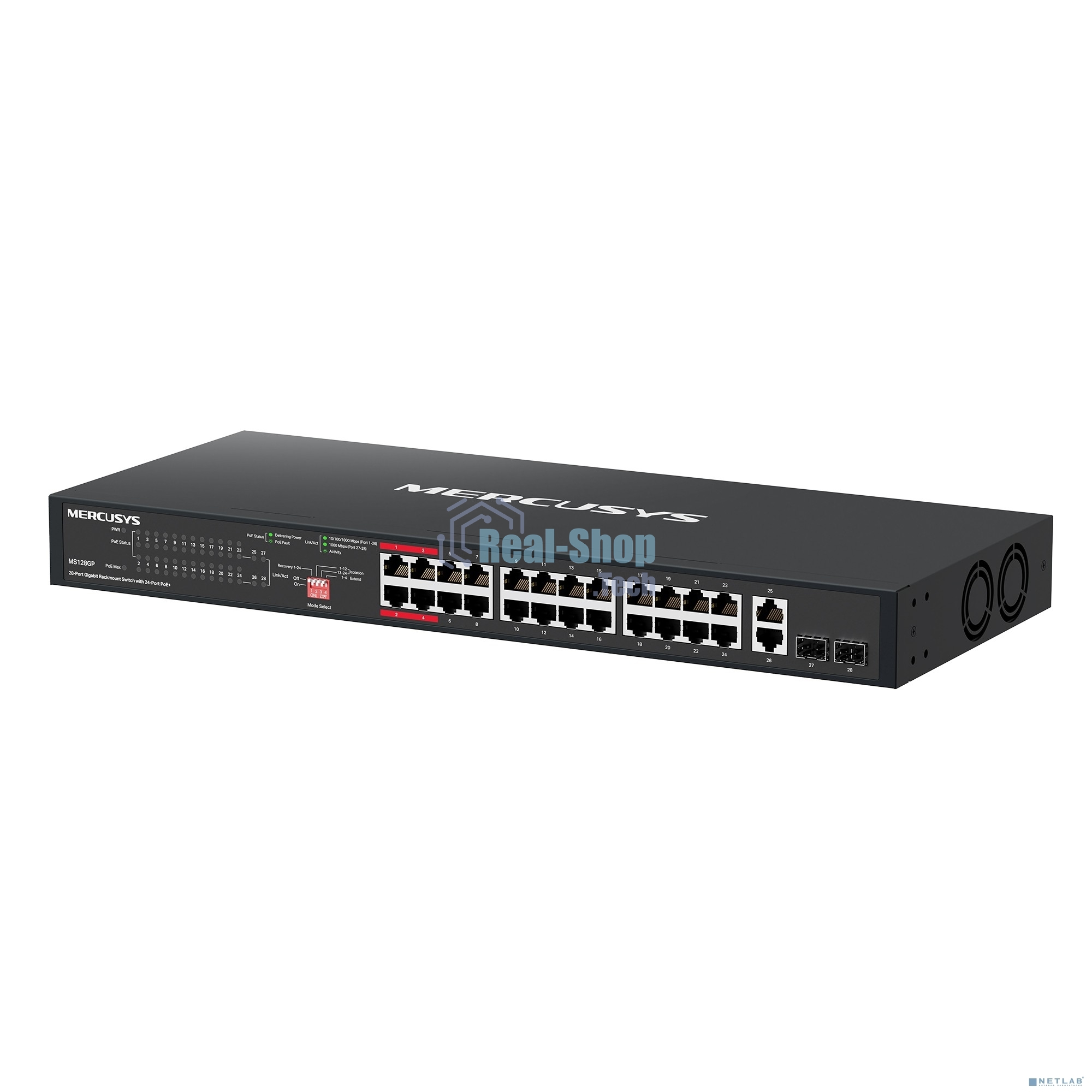 Гигабитный 28-портовый монтируемый в стойку коммутатор Mercusys MS128GP с 24 портами PoE+