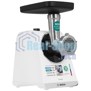 Мясорубка электрическая Bosch MFWS609W белый/черный, 2100 Вт, 3.5 кг/мин, реверс, насадки - 4