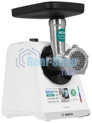Мясорубка электрическая Bosch MFWS609W белый/черный, 2100 Вт, 3.5 кг/мин, реверс, насадки - 4