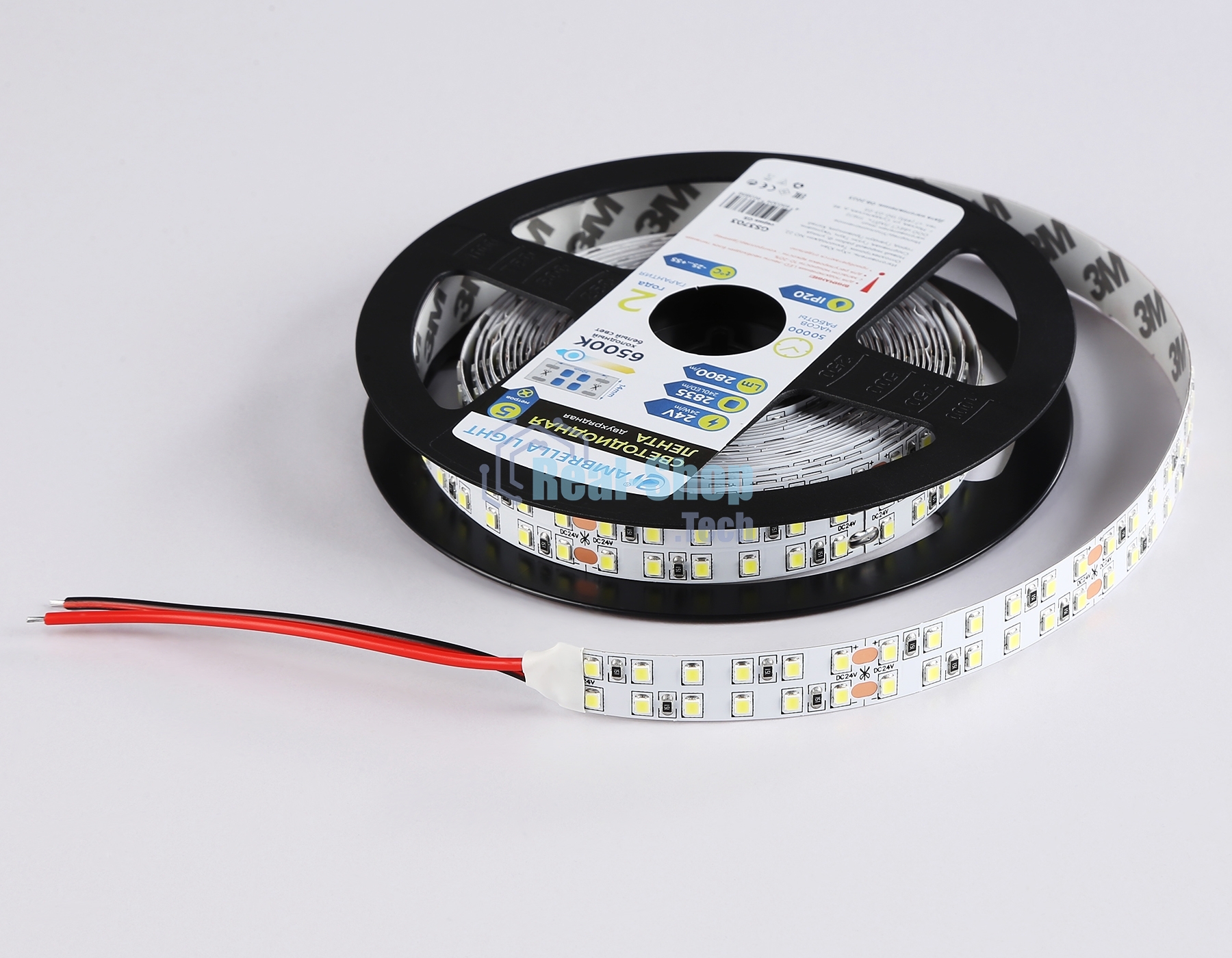 Светодиодная лента Ambrella light GS3703 2835 240Led /24W m/ 24V IP20 6500K/ 5000*14*1.2mm (2 конт.)