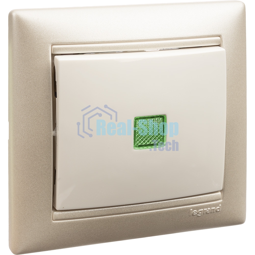 Механизм выключателя 1-кл. СП Valena 10А IP31 с зел. инд. бел. Legrand 774410