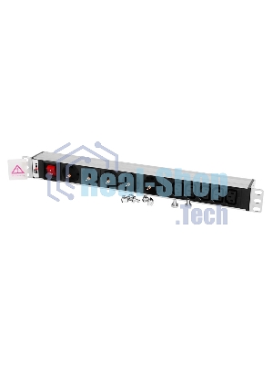 Блок розеток ЦМОRem-10 без шнура с выкл., 5 Schuko, 5 IEC 60320 C13, вход IEC 60320 C14, 10A, алюм., 19