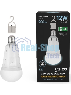 Лампа cветодиодная A80 12W 900lm 4100K Е27 авар. с Li-Ion аккумулятором LED