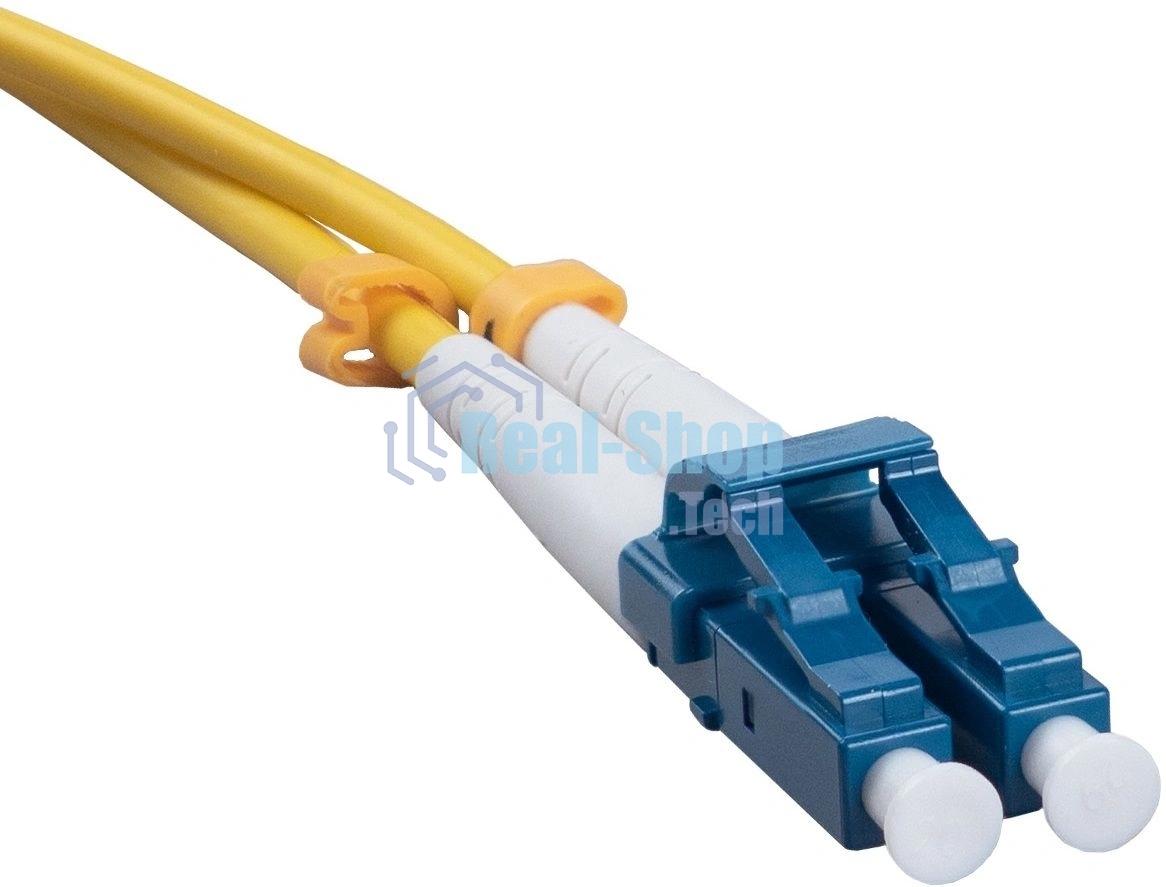 Патч-корд оптический Cabeus Tight Buffer, Duplex LC/FC, OS2 9/125, LSZH, 20м, Ø 3мм, синий хвостовик, жёлтый