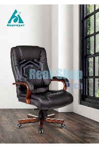 Кресло руководителя Бюрократ T-9925WALNUT/BLACK черный, кожа, крестовина дерево