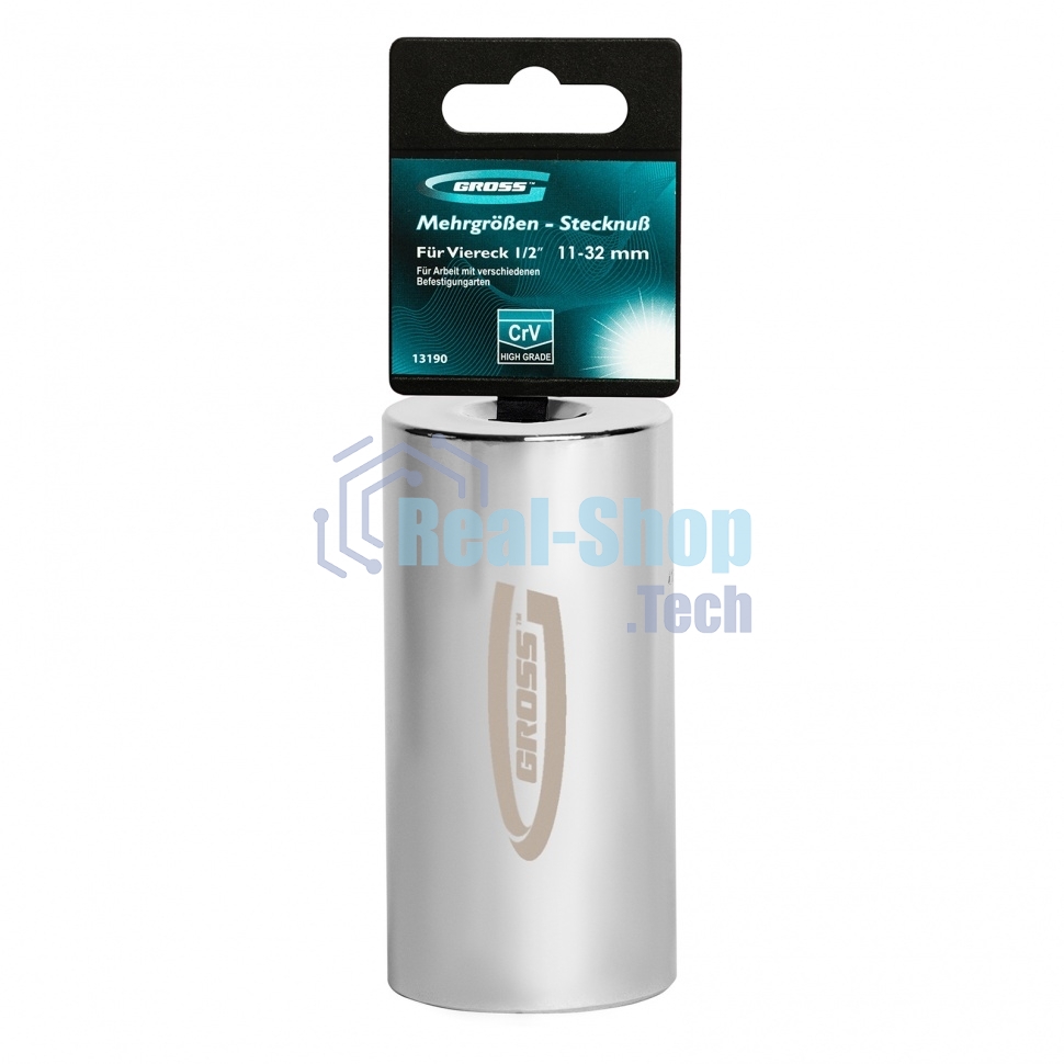 Головка Gross 13190 торцевая многоразмерная (11-32 мм) под квадрат 1/2'' crv хромир.