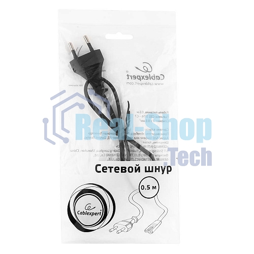 Кабель питания для ноутбуков, аудио/видео техники Gembird PC-184/2-0.5М, 0.5м, 2-pin, черный, пакет