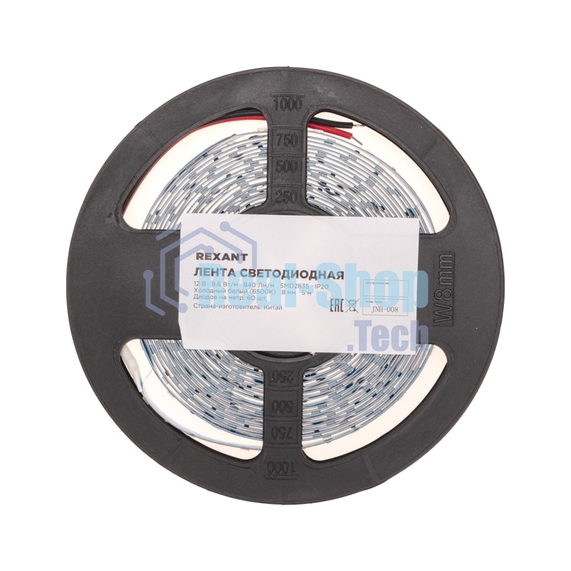 Лента светодиодная Rexant 12В, SMD2835, 9,6Вт/м, 60 LED/м, 6500K, 8мм, 5м, IP20