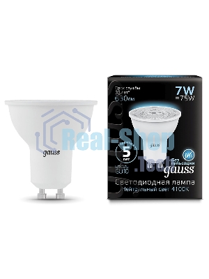 Лампа светодиодная Gauss MR16 7Вт цок.: GU10 спот 220B 4100K св. свеч. белый нейт. MR16 (упак.: 10 шт)