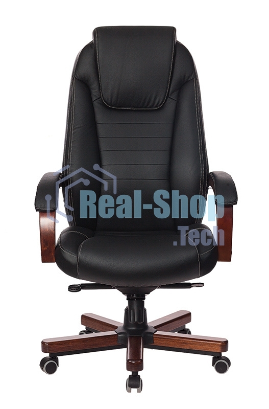 Кресло руководителя Бюрократ T-9923WALNUT/BLACK черный, кожа, крестовина дерево