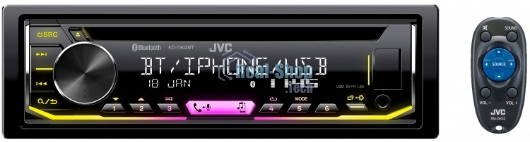 Автомагнитола JVC KD-T902BT, 1 DIN, CD, Bluetooth, USB Type-A, AUX, пульт ДУ, съёмная панель