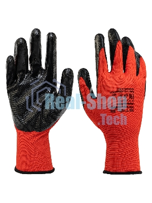 Перчатки Stels полиэфирные с черным нитрильным покрытием, размер 9, 13 класс вязки