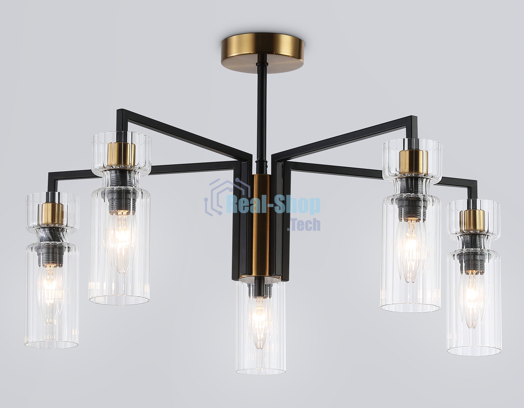 Люстра Ambrella light LH56113/5 BK/BS/CL черный/латунь/прозрачный E14*5 max 40W D605*350
