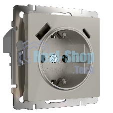 Розетка с заземлением, шторками и USB тип A+C (дымчатый)