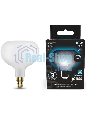 Лампа cветодиодная Gauss Filament А190 10W 890lm 4100К Е27 milky диммируемая LED