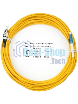 Патч-корд оптический Cabeus Tight Buffer, Simplex FC/LC, OS2 9/125, LSZH, 15м, Ø 3мм, синий хвостовик, жёлтый