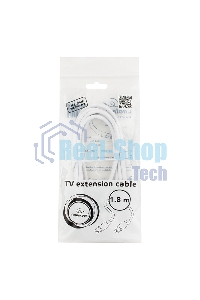 Кабель телевизионный Cablexpert CCV-515-W, Coaxial M/F, белый, 1.8м
