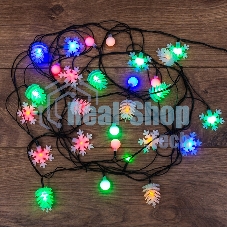 Гирлянда светодиодная универсальная с насадками (шарики, снежинки, елочки) 30 LED МУЛЬТИКОЛОР, 4,4 метра с контроллером