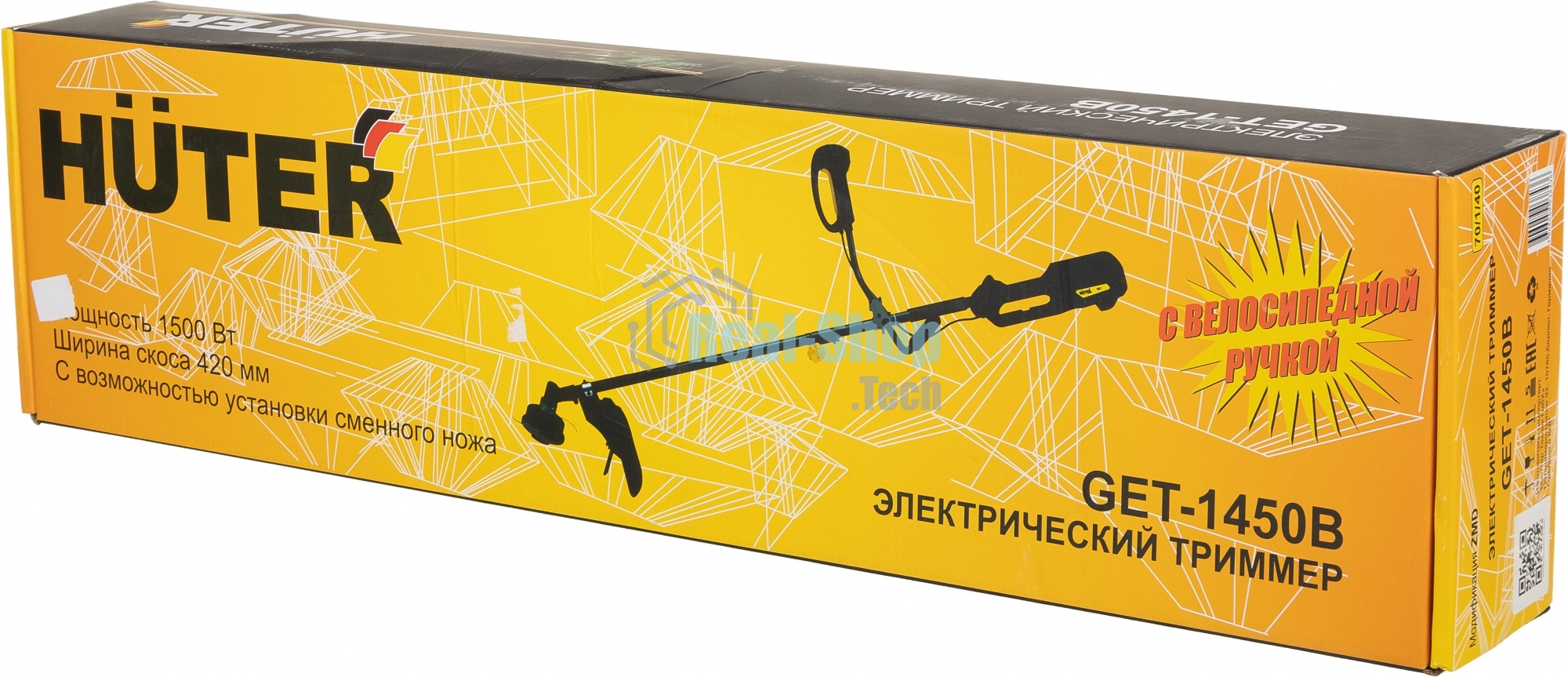 Триммер электрический Huter GET-1450В 1500Вт разбор.штан. реж.эл.:леска/нож