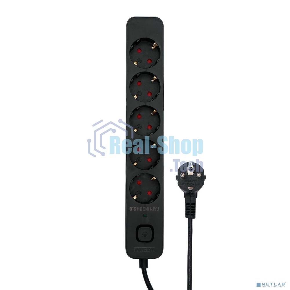 Сетевой фильтр Гарнизон 2.0 EPS-5-B-5, 5 р, 10А, 5 м, ур.защиты 2+, черный, пакет