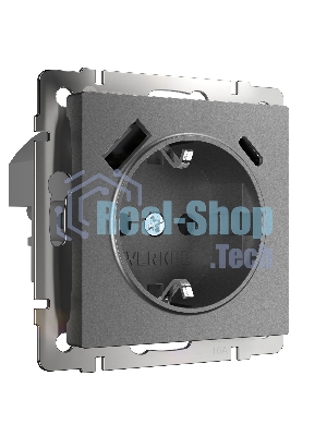 Розетка с заземлением, шторками и USB тип A+C (графит матовый)