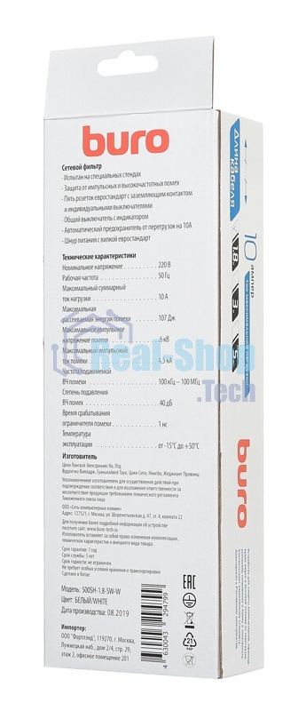 Сетевой фильтр Buro 500SH-1.8-SW-W 1.8 м (5 розеток) белый (коробка)