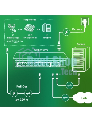 Коммутатор Digma DSP208F-2F-T120 V1, 10×100 Мбит/с, неуправляемый