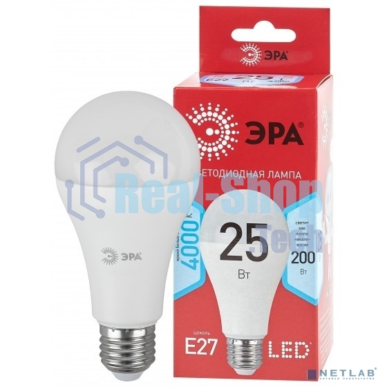 Лампа светодиодная ECO LED A65-25W-840-E27 R (диод груша 25Вт нейтр. E27) (10/100/1200) Эра Б0048010