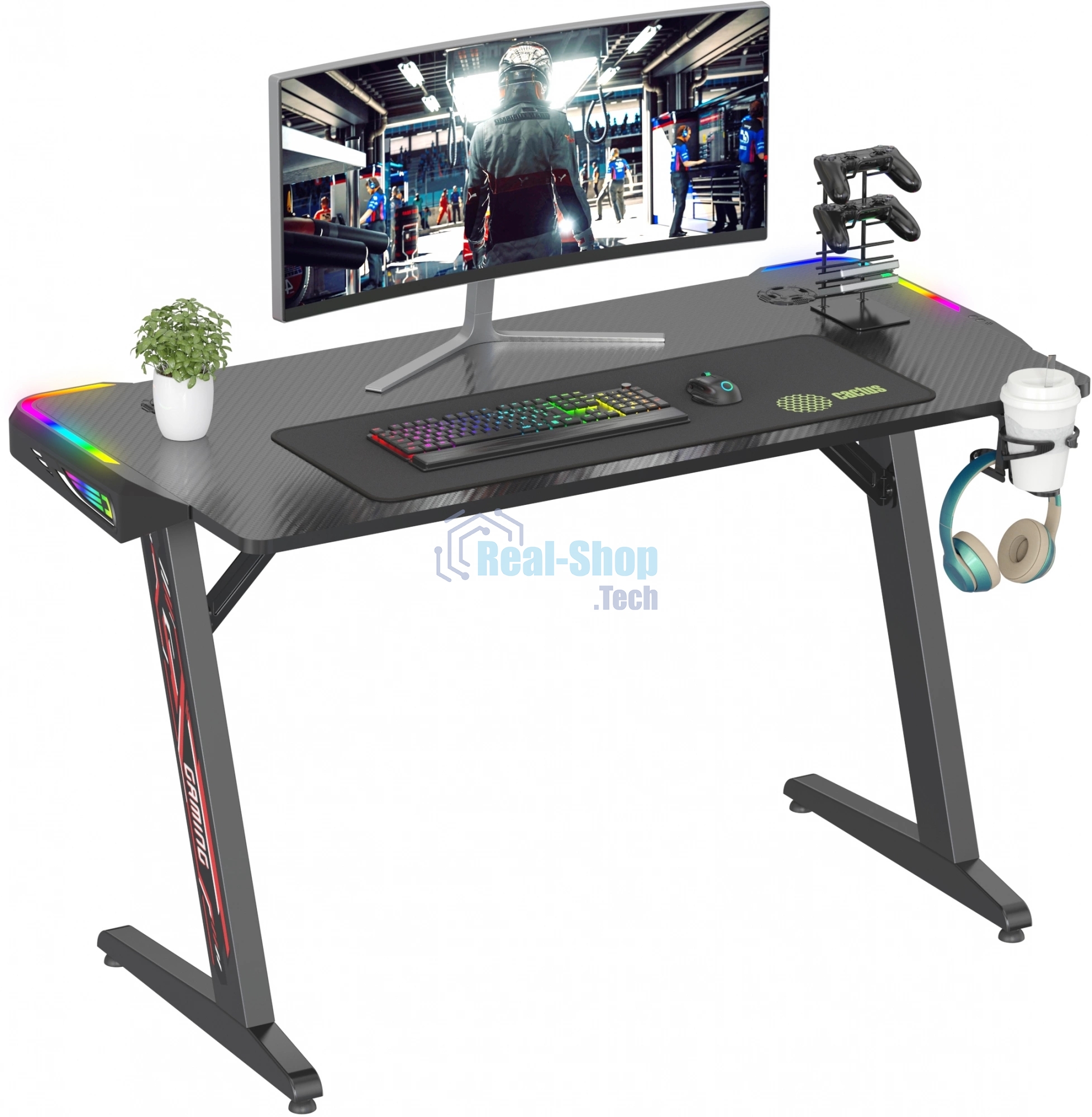 Стол игровой Cactus CS-GTZ-BK-RGb столешница ДСП, черный каркас черный