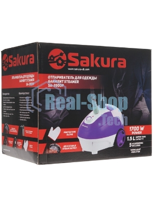 Отпариватель Sakura SA-3900P белый/фиолетовый, 1700 Вт, 30 г/мин, 1500 мл
