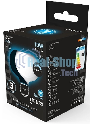 Лампа cветодиодная Gauss Filament А190 10W 890lm 4100К Е27 milky диммируемая LED