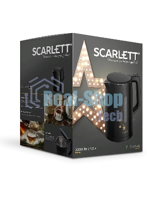 Чайник электрический Scarlett SC-EK21S45 1.5 л, 2200 Вт, черный корпус: нерж.сталь/пластик