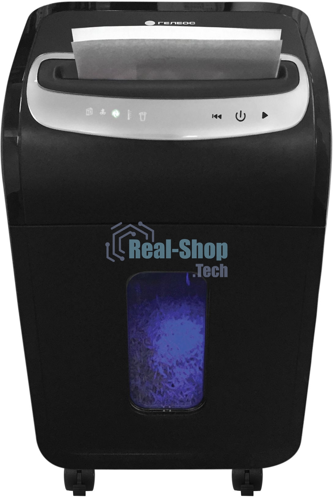 Шредер ГЕЛЕОС УМ35-5, (DIN P-5), фрагмент 1,9х14мм, 24-27 лист (70г/м2), CD/пл.карты/скрепки/скобы, 35 литров 