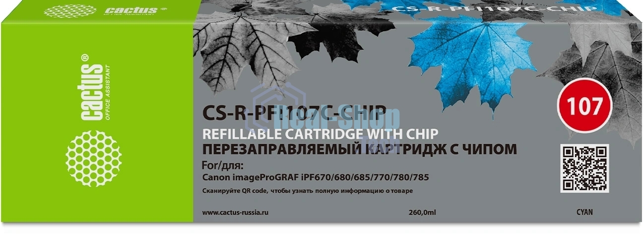 Картридж перезаправляемый струйный Cactus CS-R-PFI107C-CHIP голубой для Canon imageProGRAF iPF670/680/685/770/780/785