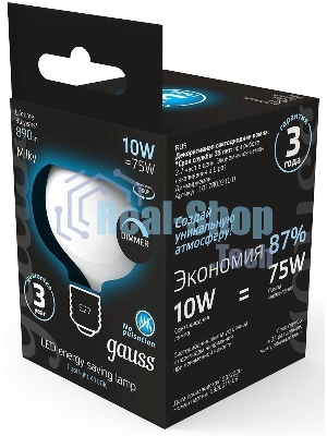 Лампа cветодиодная Gauss Filament А190 10W 890lm 4100К Е27 milky диммируемая LED
