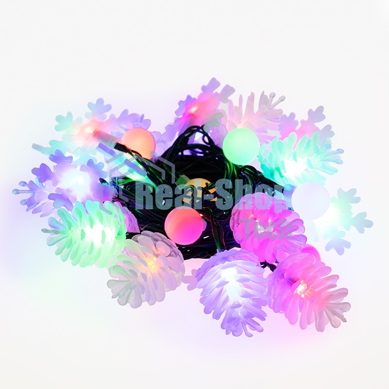 Гирлянда светодиодная универсальная с насадками (шарики, снежинки, елочки) 30 LED МУЛЬТИКОЛОР, 4,4 метра с контроллером