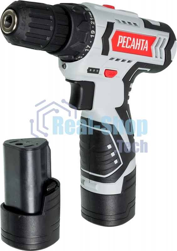 Дрель-шуруповерт аккумуляторная Ресанта ДА-12-2ЛК 75/14/2, Аккумуляторная, 12В, 2 АКБ, Кейс