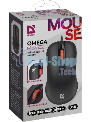 Мышь проводная Defender Omega MB-522 черный, 1600 dpi, USB, кнопки - 4