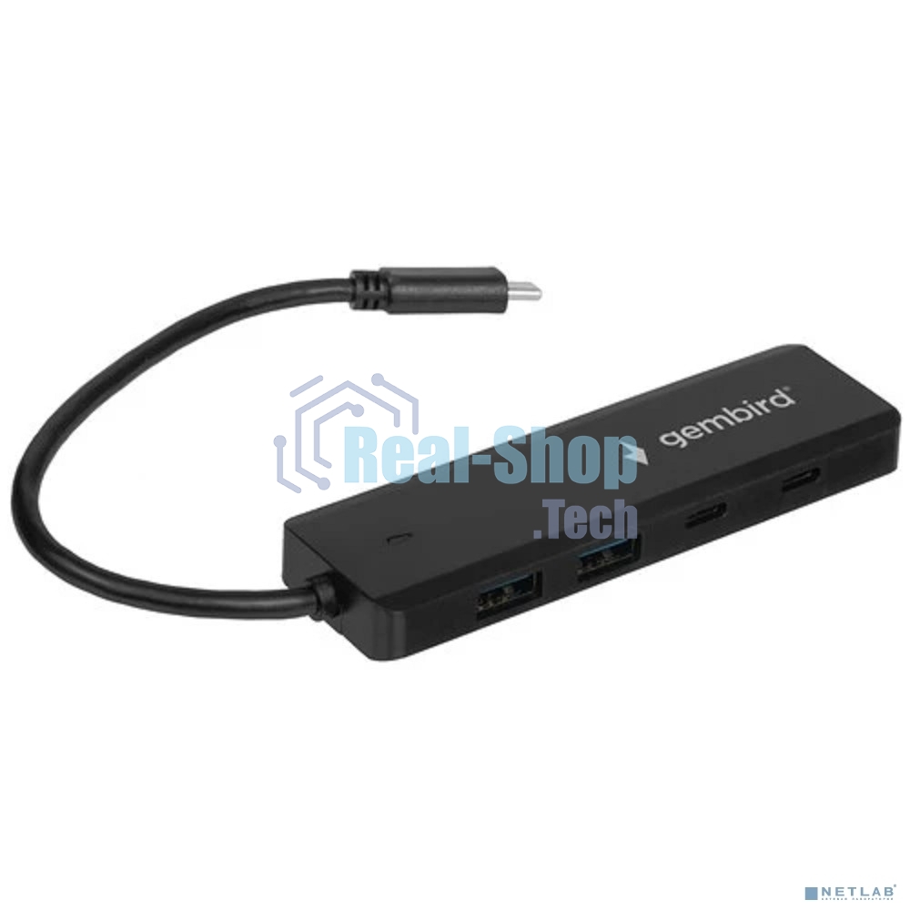 Разветвитель USB3.1 Gembird UHB-C425, 2xUSB, 2xType-C, с доп.питанием (порт Type-C), кабель Type-C 19см