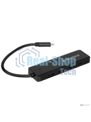 Разветвитель USB3.1 Gembird UHB-C425, 2xUSB, 2xType-C, с доп.питанием (порт Type-C), кабель Type-C 19см